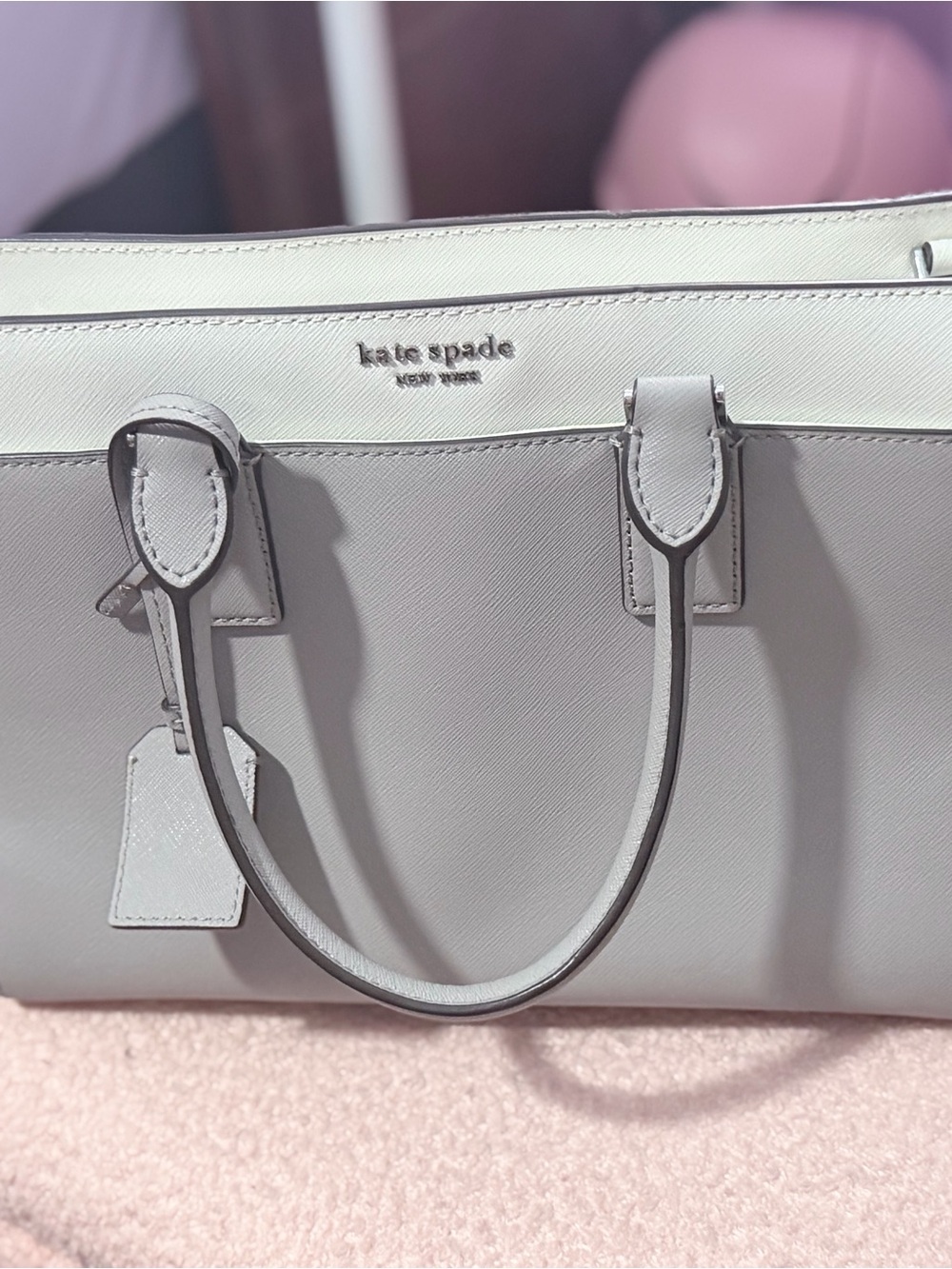 kate spade Pale Gray Leather Tote with Top Handles